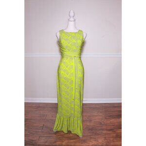 The Limited Mod Neon Yellow Geometric Maxi Dress Retro Diamond Print XS